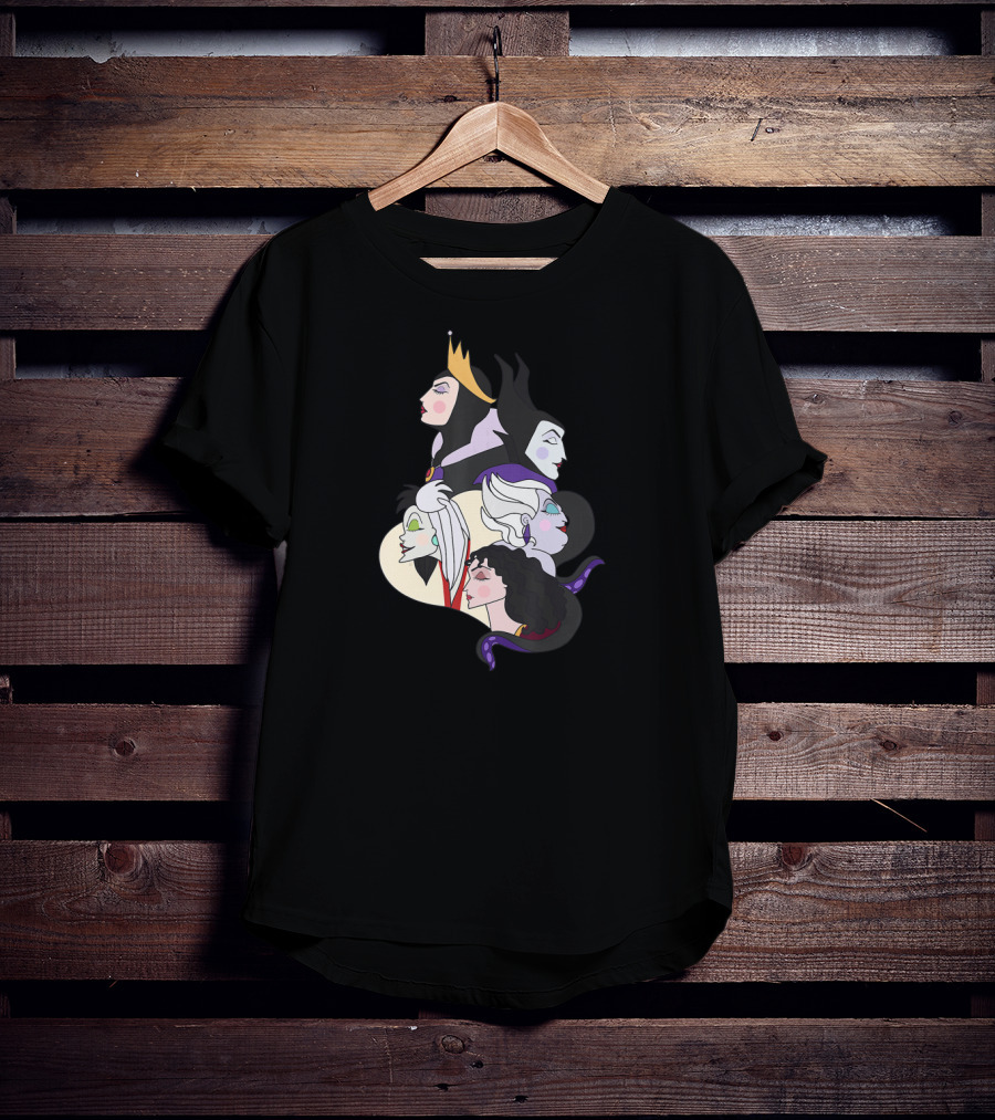 Disney Villains Side Profile Group Shot With Queen And Witch Characters T-Shirt