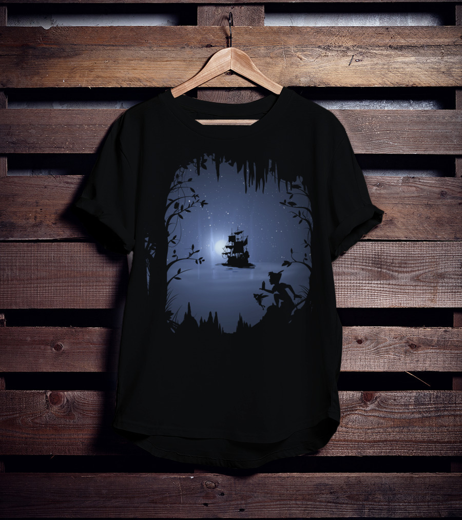 Disney Peter Pan Enchanted Night With Moonlit Pirate Ship T-Shirt