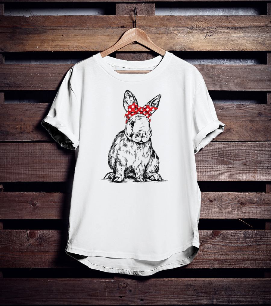 Bunny Rabbit With Red Bow Headband Rabbit Lover Farmer Girl T-Shirt