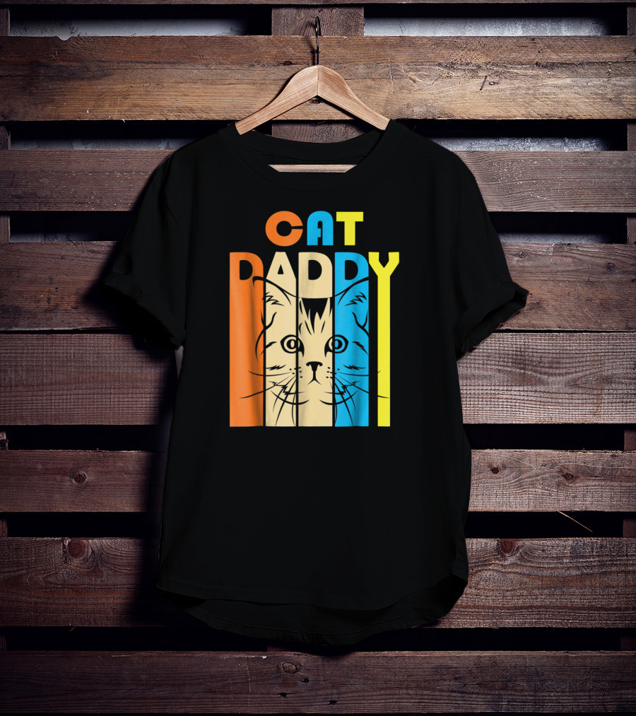 Retro Vintage Cat Daddy Multicolor T-Shirt