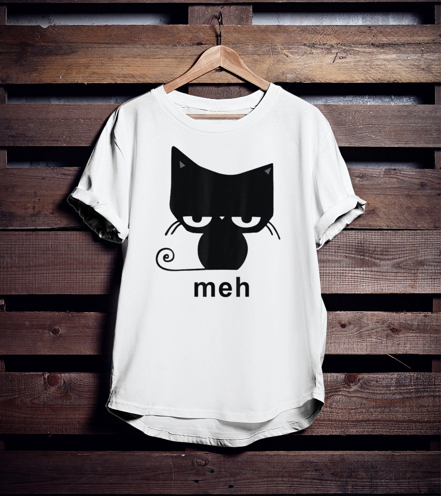 Meh Black Cat Funny For Cat Lovers Lazily Expressive Cat Enthusiast Humor T-Shirt