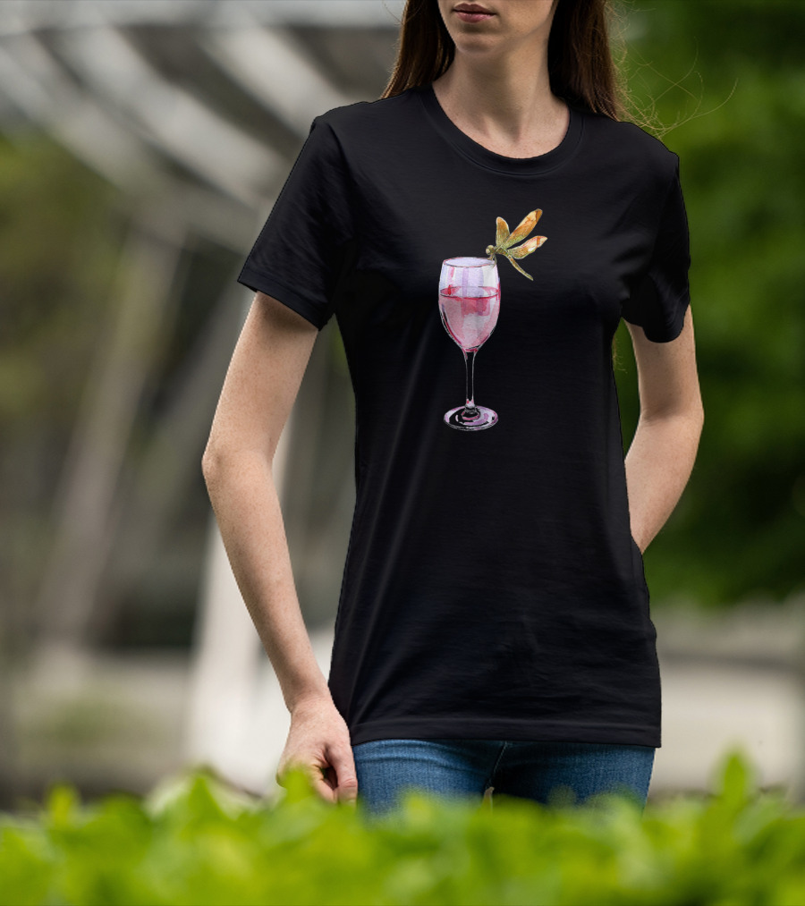 Dragonfly Resting On Wine Glass T-Shirt