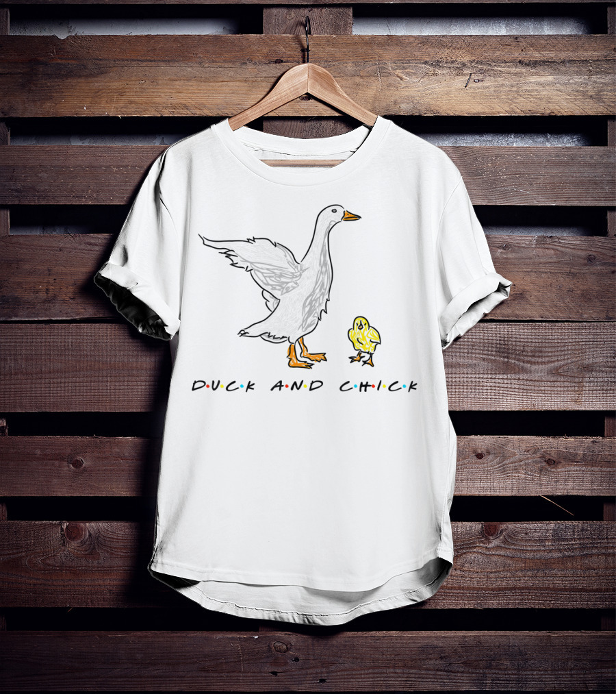 DUCK AND CHICK Friends Style Typography T-Shirt