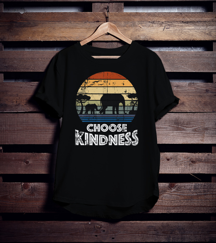 Choose Kindness Vintage Elephant Silhouette In Africa Sunset T-Shirt