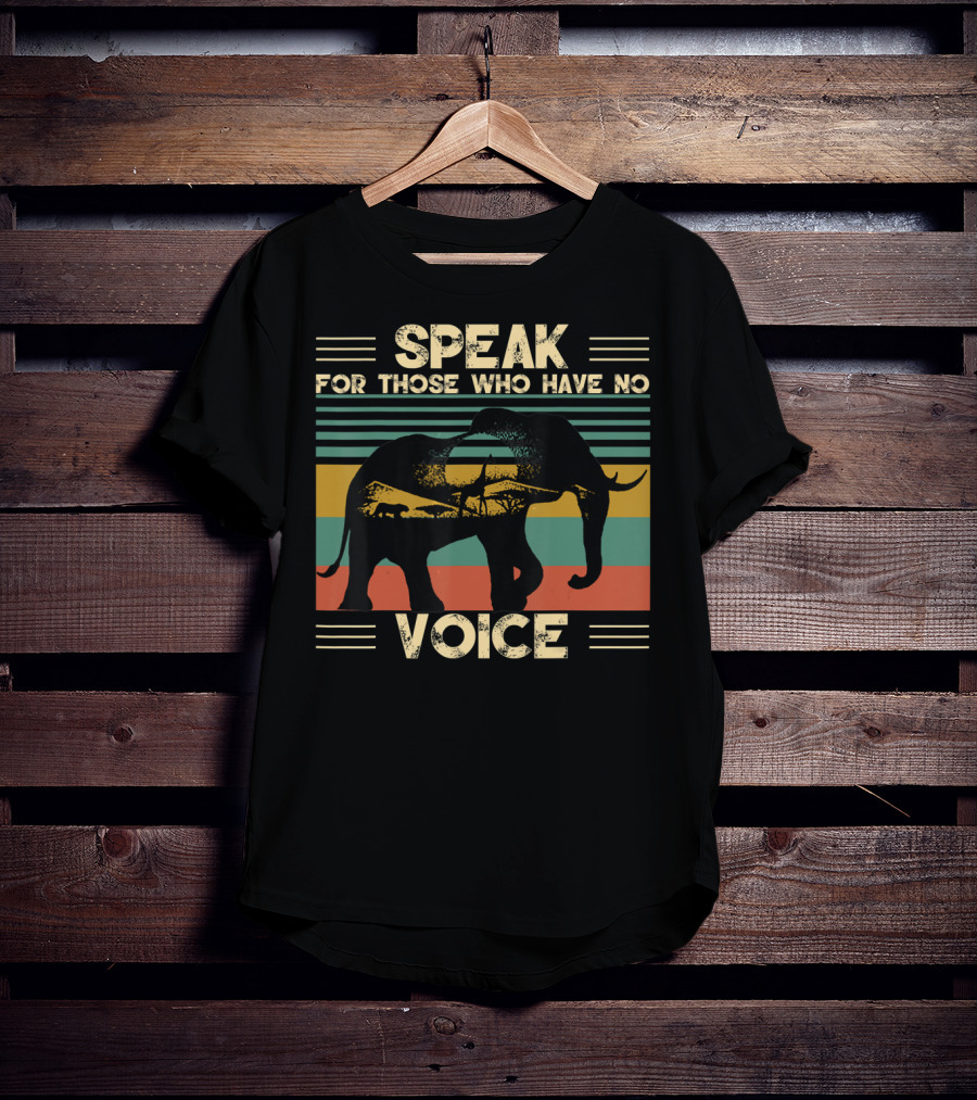 Speak For Those Who Have No Voice Elephant With Striped Sunset Background T-Shirt