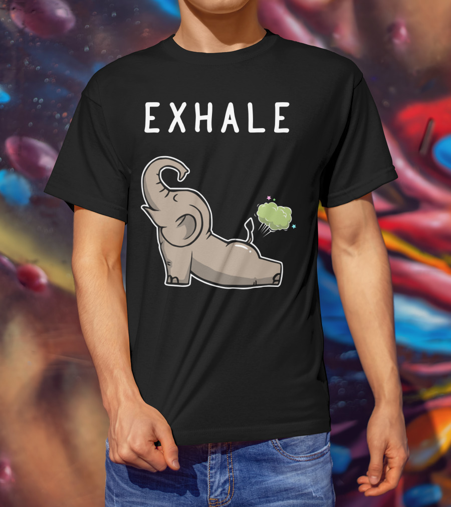 EXHALE Mens Womens Funny Elephant Lovers T-Shirt