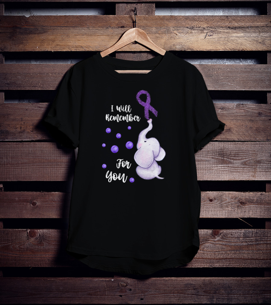 I Will Remember For You Elephant Purple Ribbon Alzheimer's Awareness T-Shirt