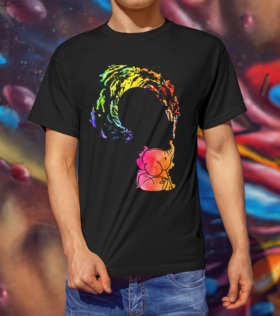 Rainbow Wave Elephant Painting Wall T-Shirt