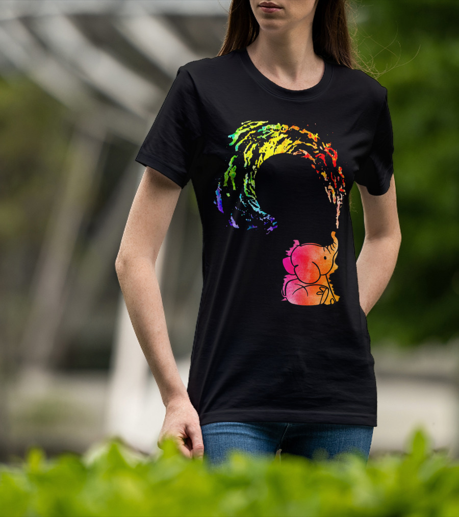 Rainbow Wave Elephant Painting Wall T-Shirt