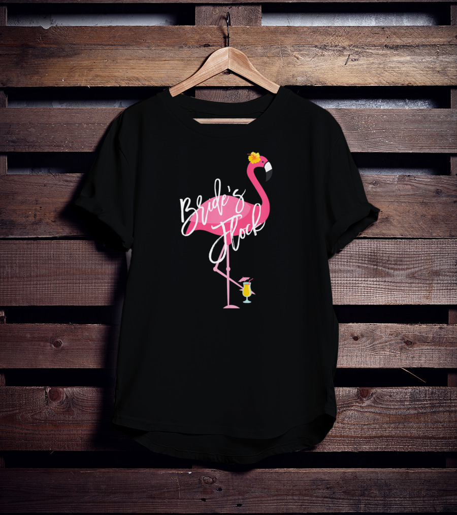 Bride's Flock Flamingo With Tropical Drink Bachelorette Party T-Shirt