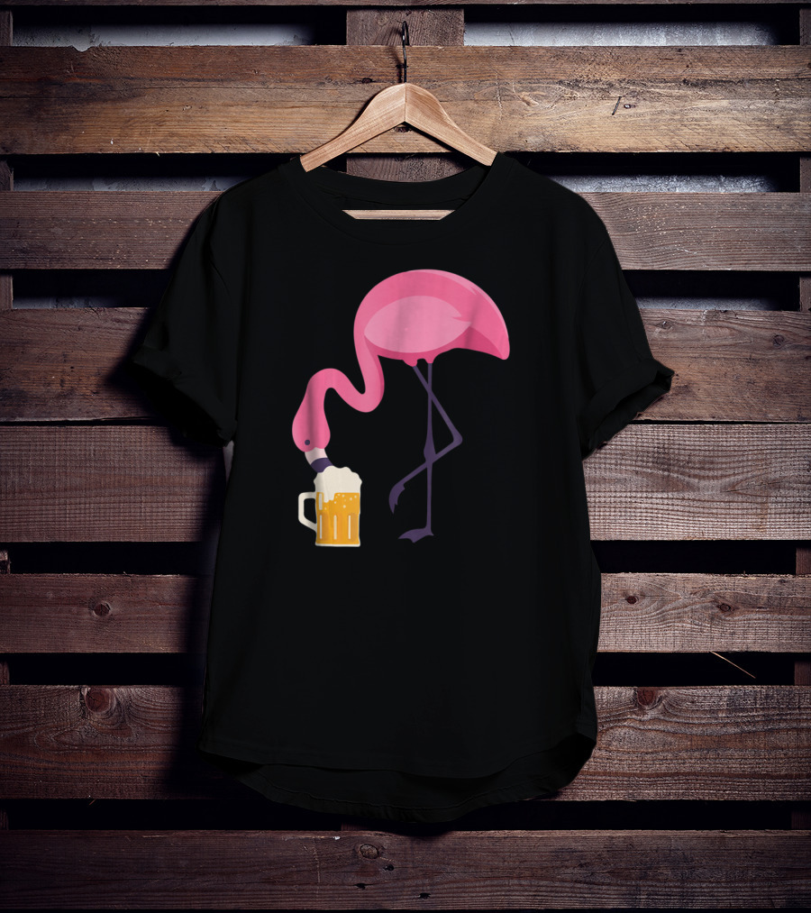 Flamingo Drinking Beer Concept With Pink Bird And Pint Glass T-Shirt