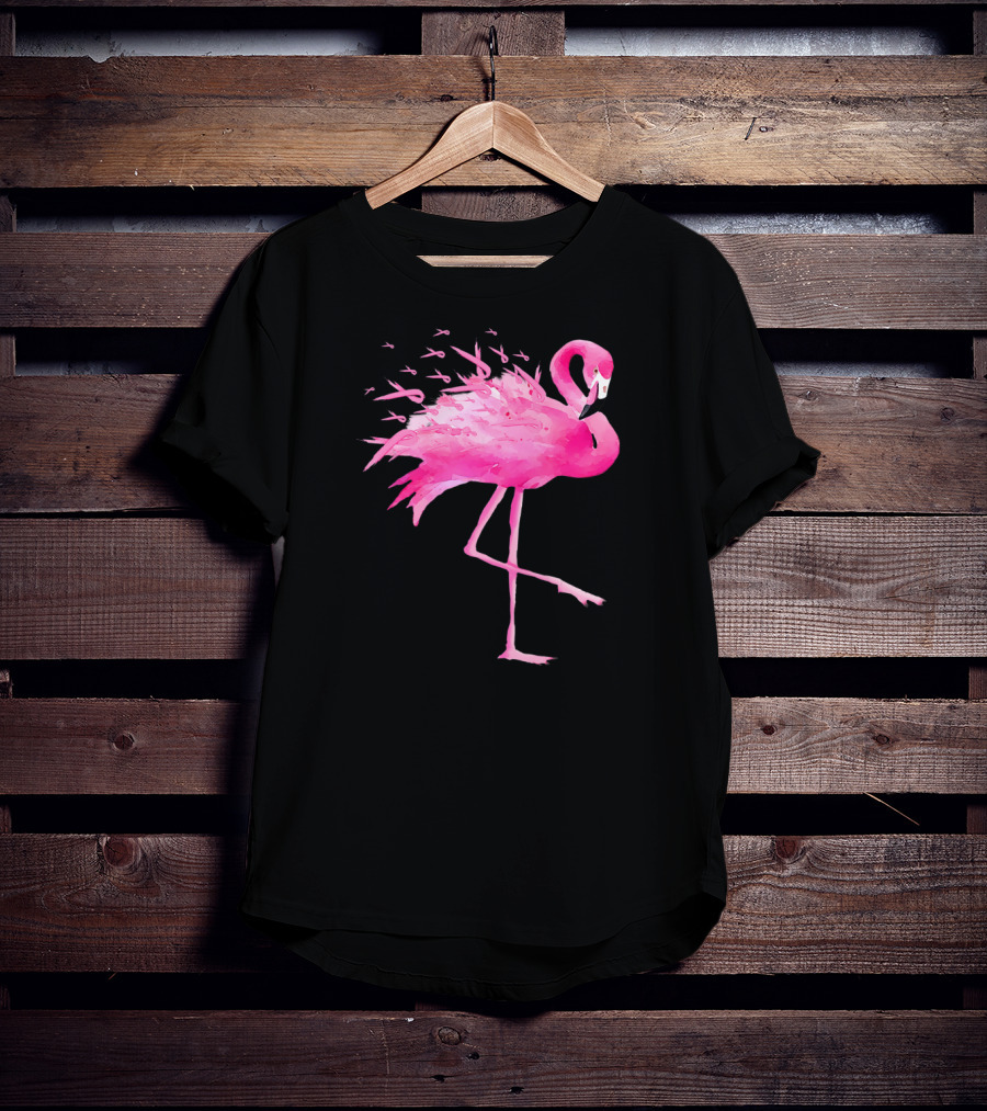 Flamingo Breast Cancer Awareness Pink Ribbon T-Shirt