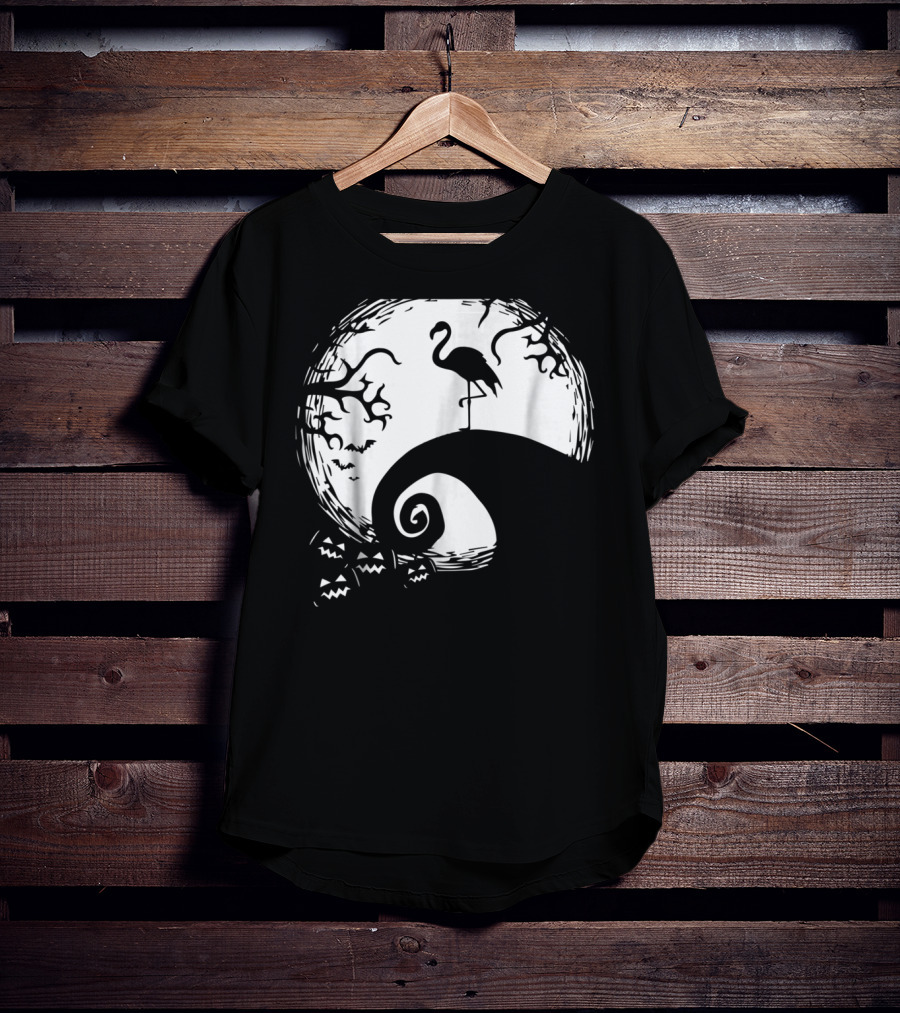 Nightmare Before Christmas Style Flamingo Moon Scene T-Shirt