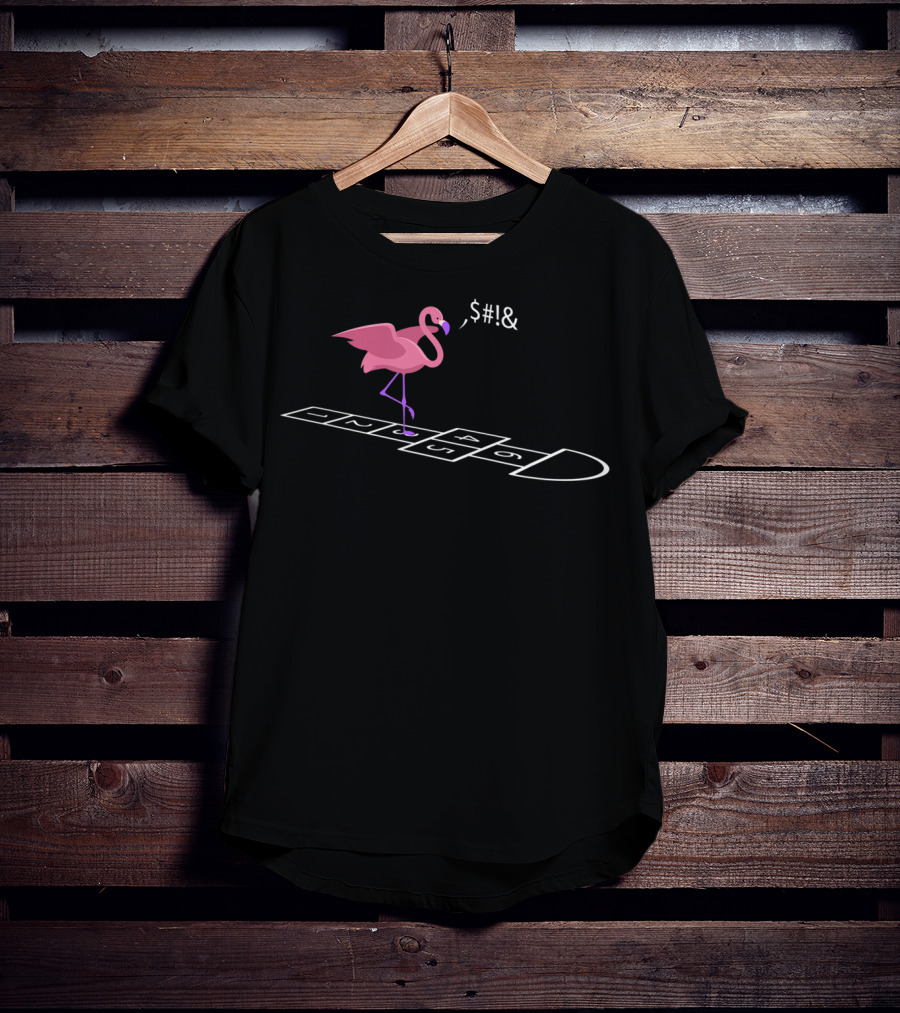 Funny Flamingo Frustrated At Hopscotch Game On Beach Vacation T-Shirt