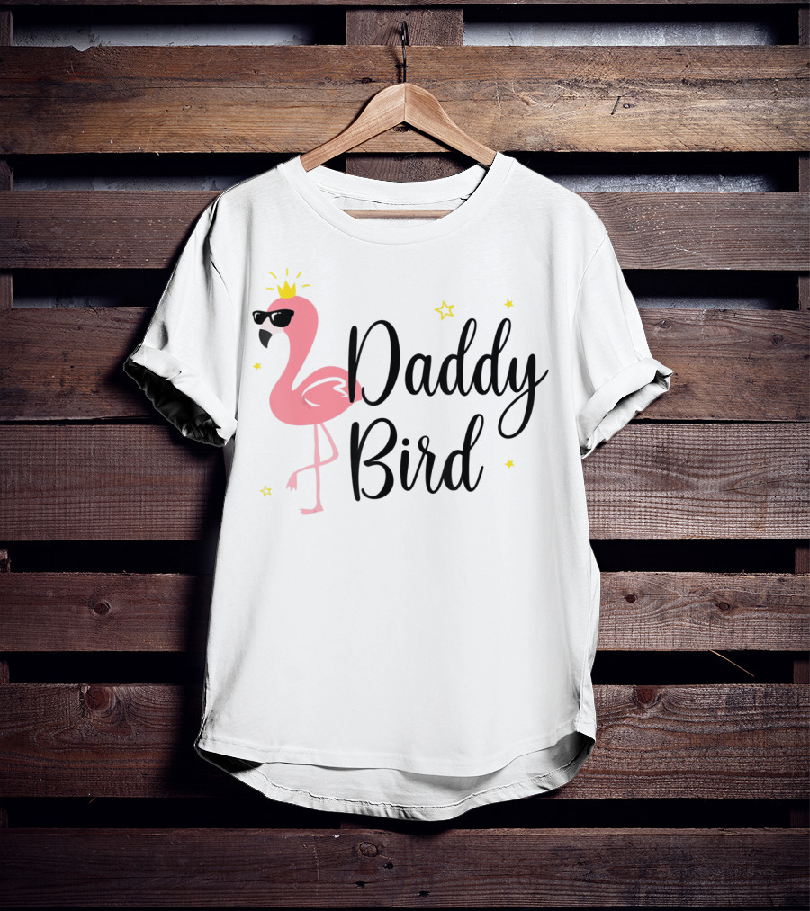 Daddy Bird Flamingo With Crown And Sunglasses Stars T-Shirt