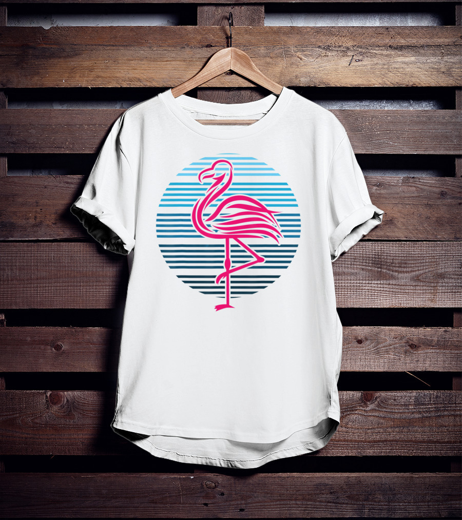 Flamingo Bird 80s Party Retro Stripes Birthday T-Shirt