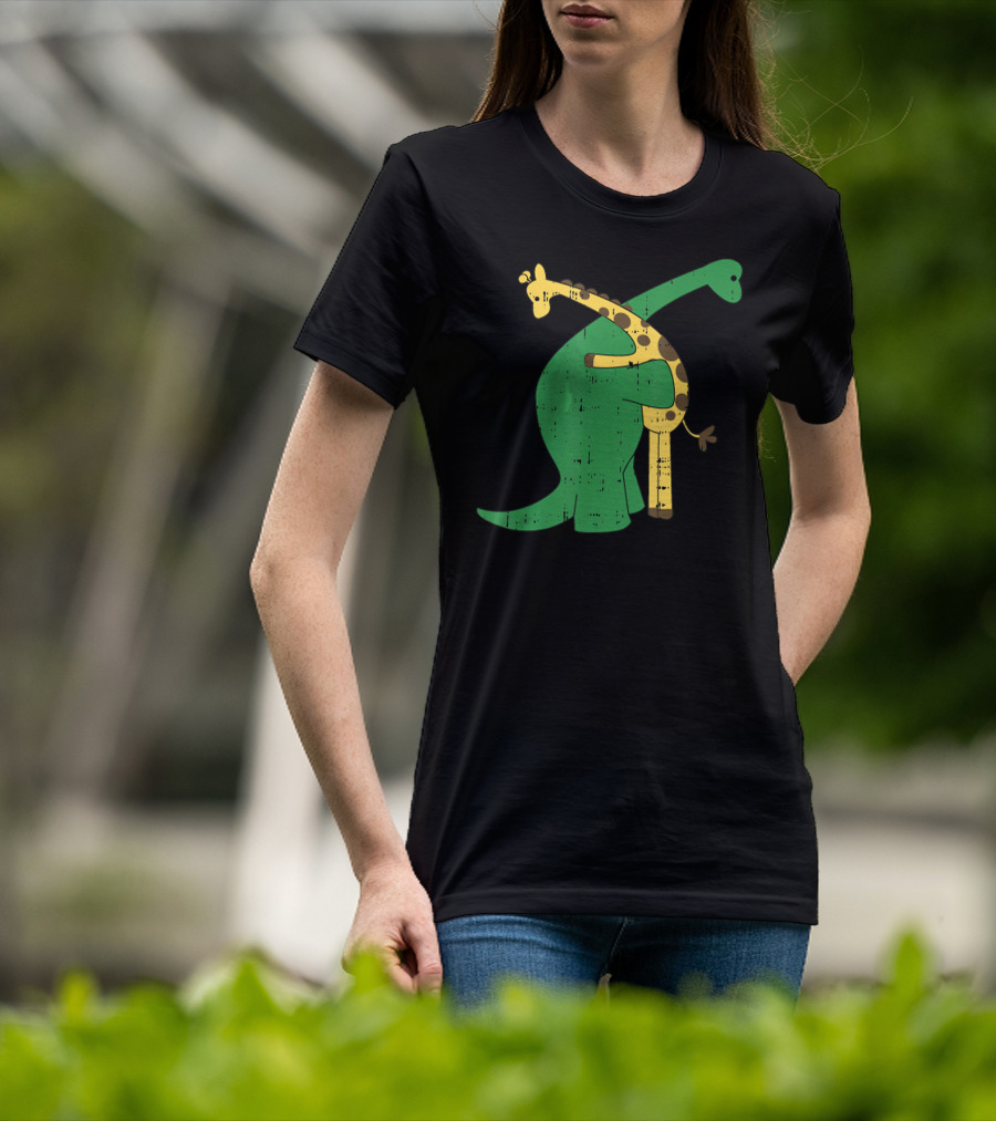 Giraffe Dinosaur Love Hug Safari Animals Dino T-Shirt