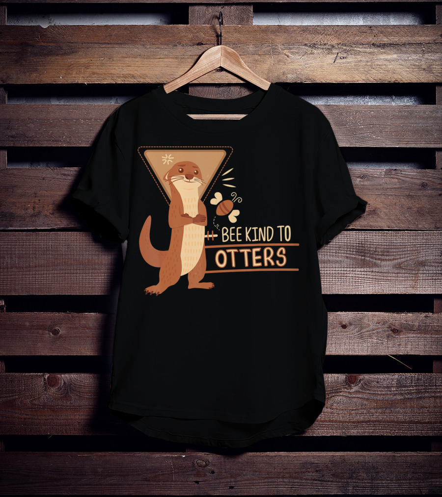 Bee Kind To Otters Otter With Bee And Geometric Background T-Shirt