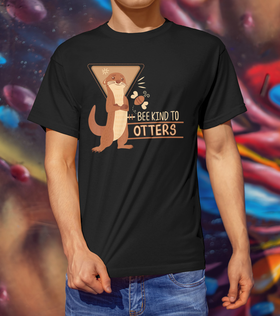 Bee Kind To Otters Otter With Bee And Geometric Background T-Shirt