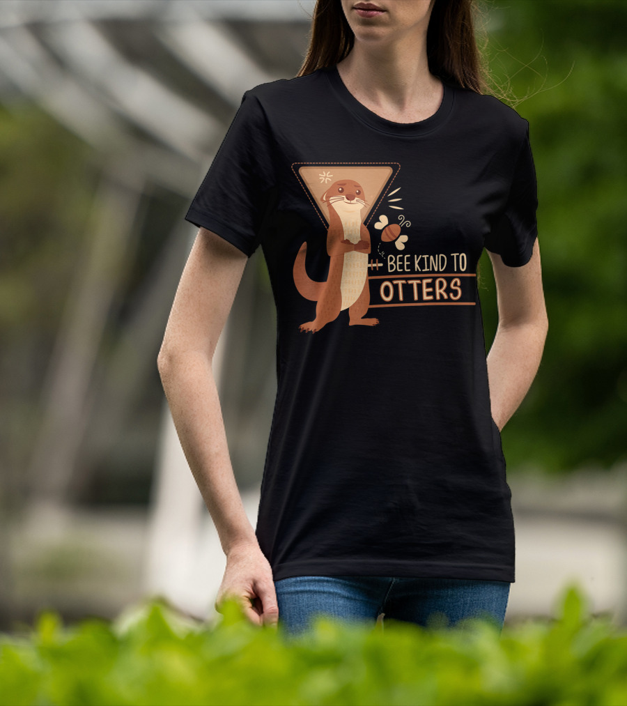 Bee Kind To Otters Otter With Bee And Geometric Background T-Shirt
