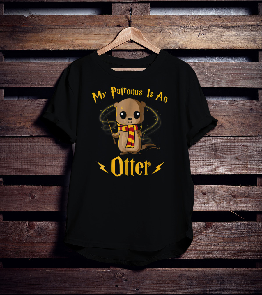 My Patronus Is An Otter Wizard Otter With Wand And Scarf T-Shirt