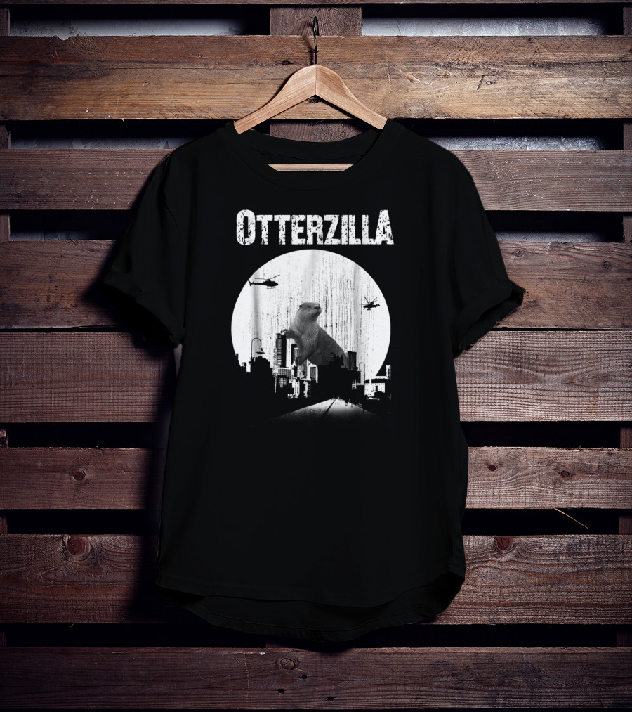 Otterzilla Funny Otter Cute Otters Lover Cityscape Helicopters T-Shirt
