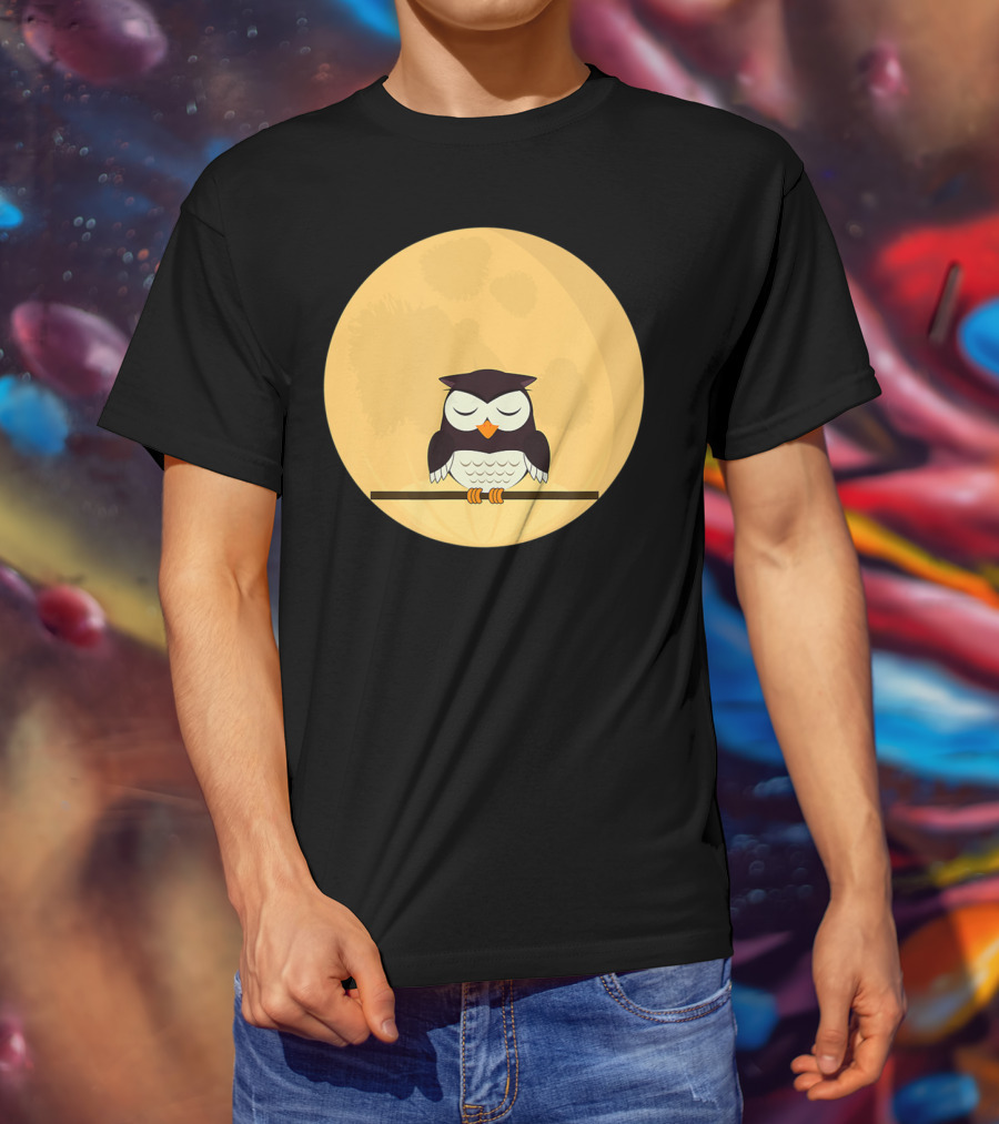 An Owl And The Full Moon Night Sky T-Shirt