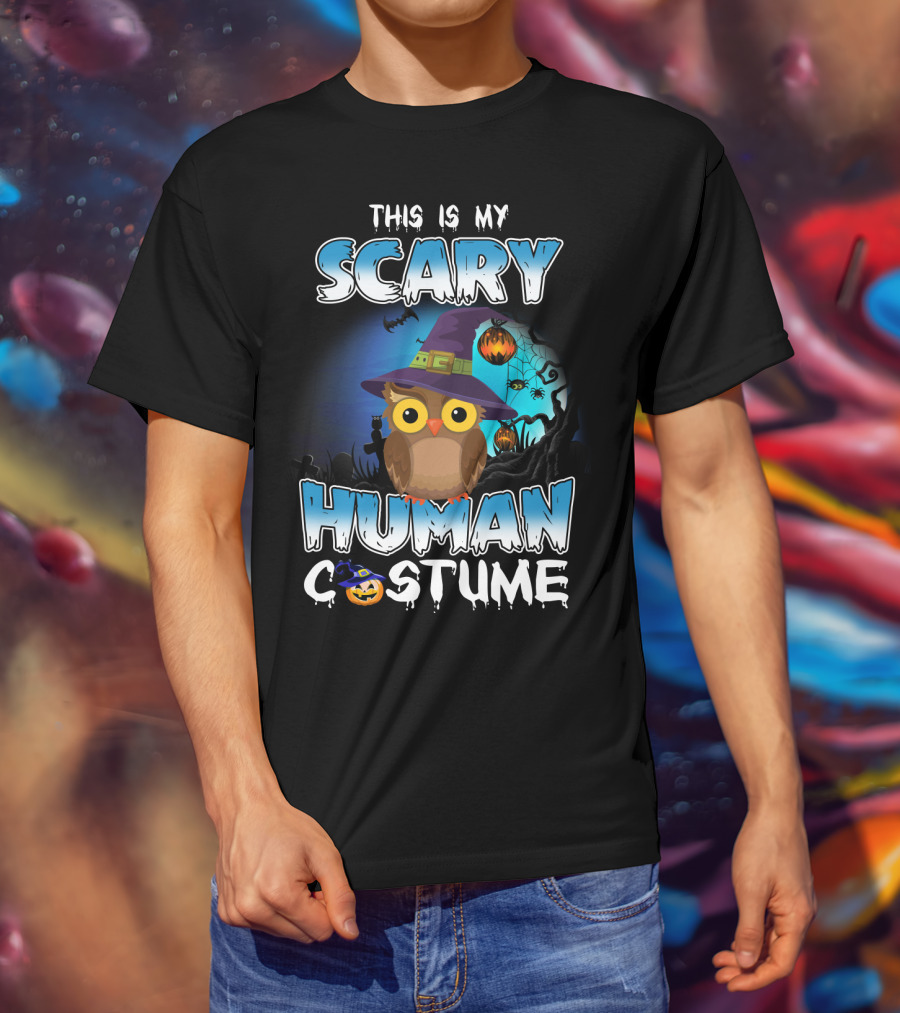 This Is My Scary Human Costume Owl Halloween Pumpkin Hat T-Shirt