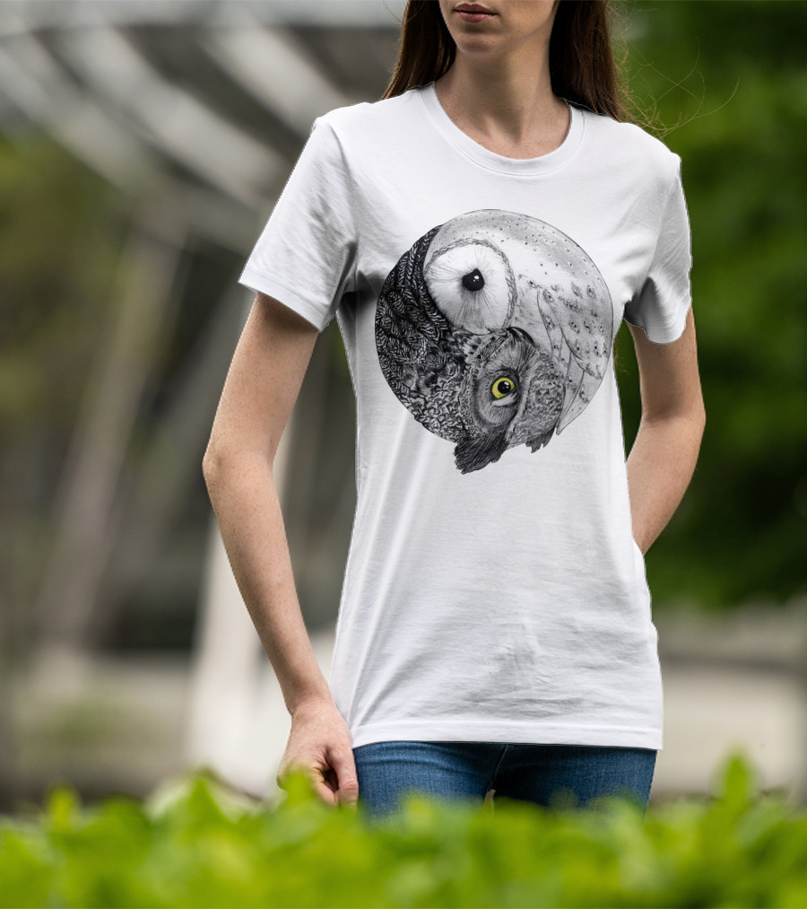 Yin Yang Black And White Owl T-Shirt