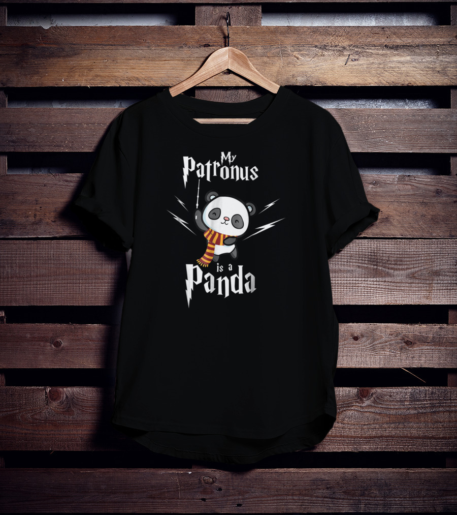 Funny Panda My Patronus Is A Panda With Magic Wand And Scarf T-Shirt