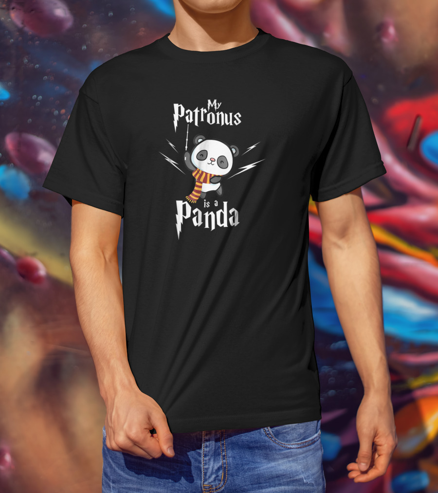 Funny Panda My Patronus Is A Panda With Magic Wand And Scarf T-Shirt