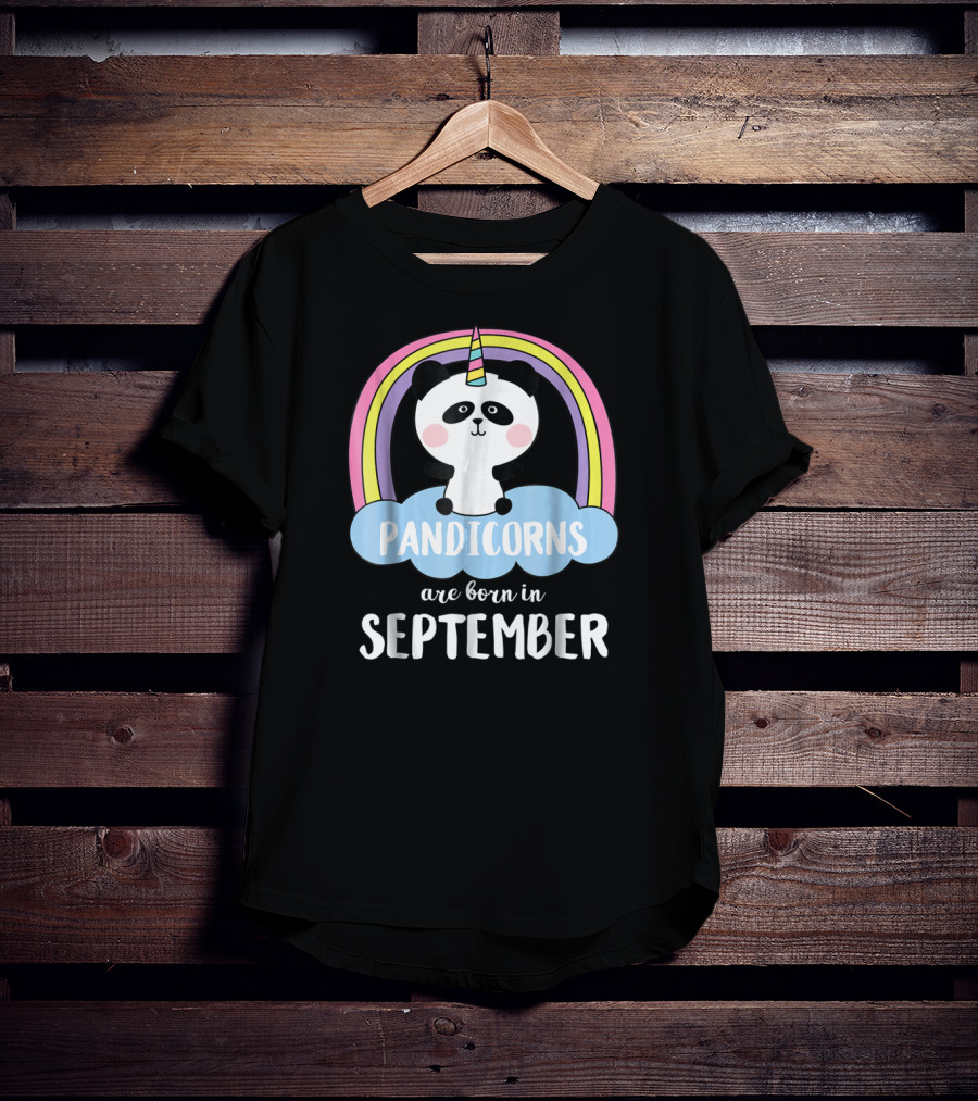 Pandicorns Unicorn Panda Born In September With Rainbow T-Shirt