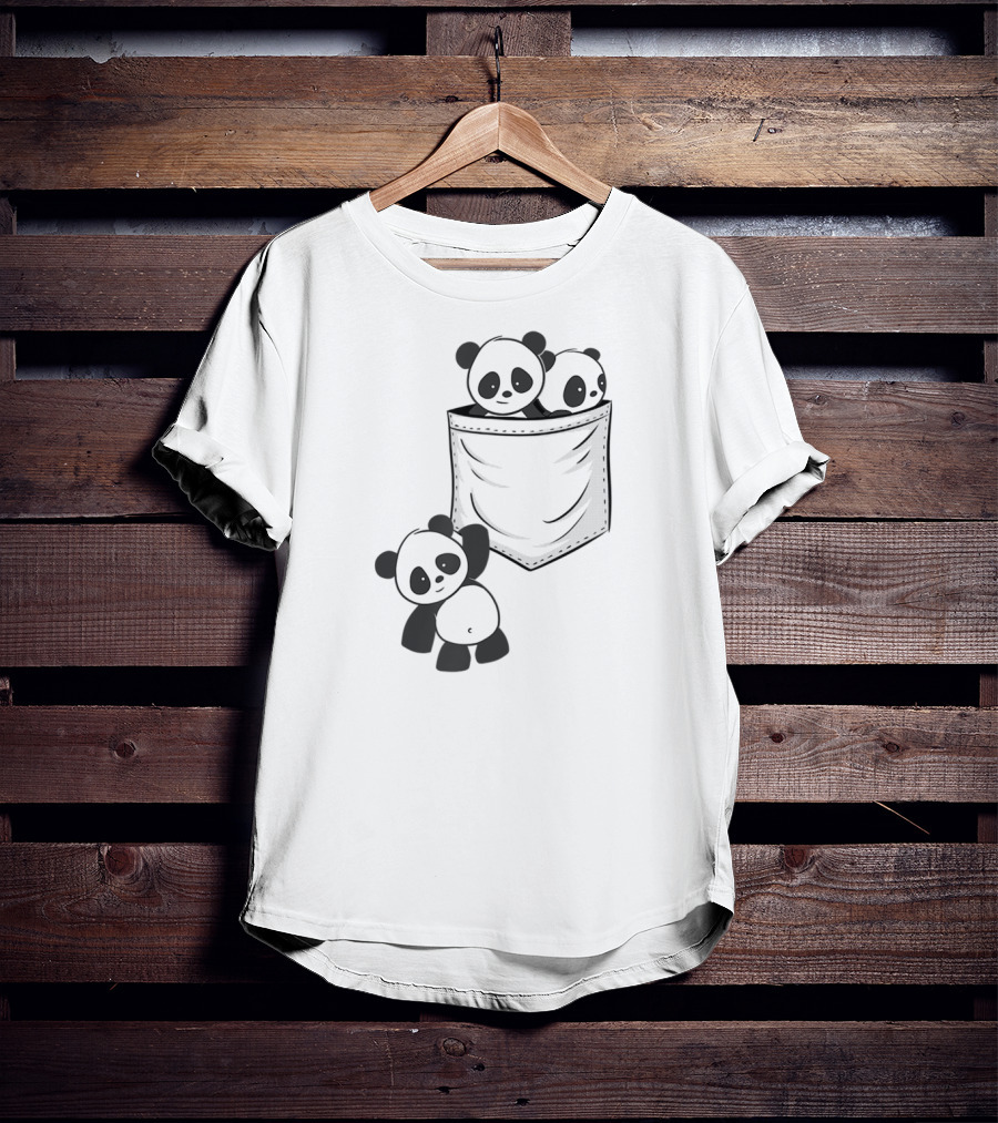 Kawaii Baby Pandas In Pocket For Panda Lovers T-Shirt