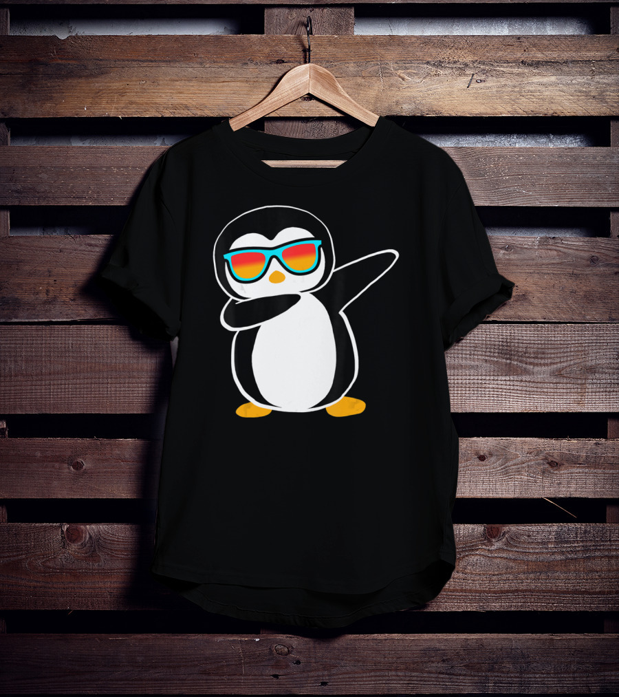 Dabbing Penguin Cute Animal With Sunglasses Birthday Party T-Shirt
