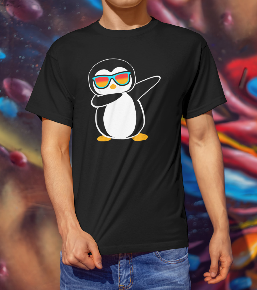 Dabbing Penguin Cute Animal With Sunglasses Birthday Party T-Shirt