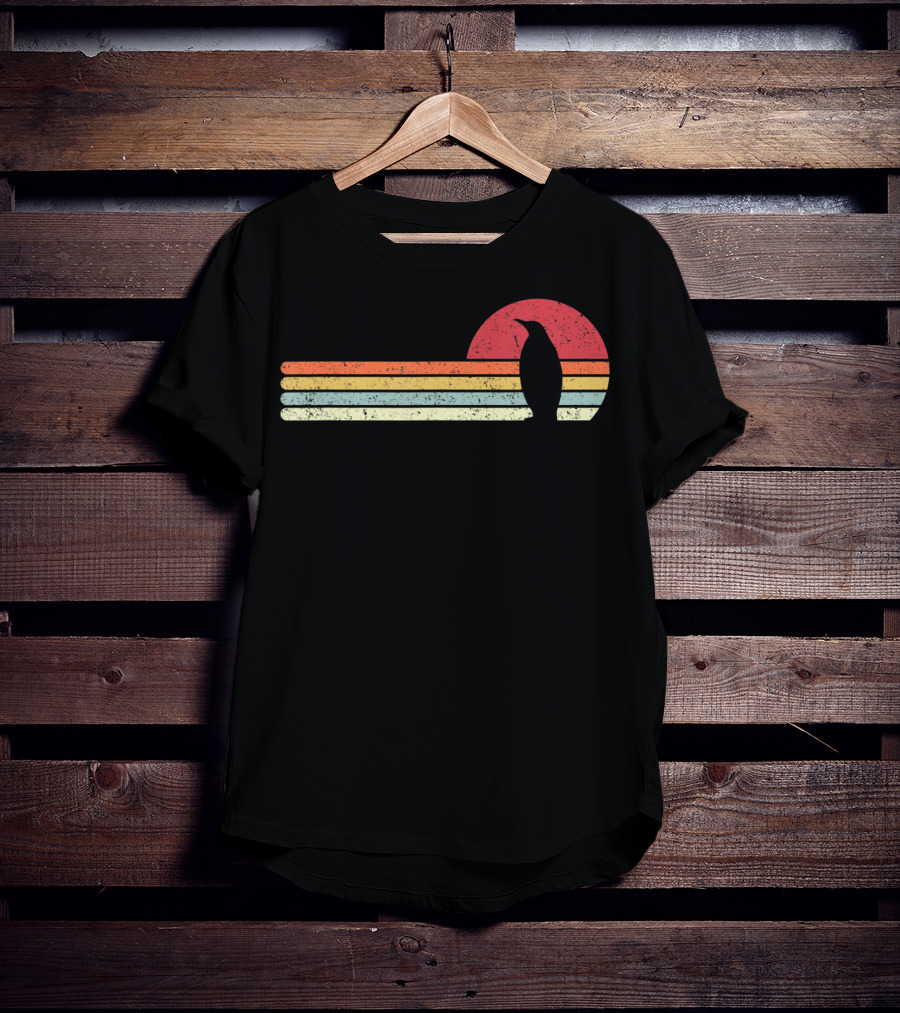Retro Sunset Penguin Style Vintage Stripes T-Shirt