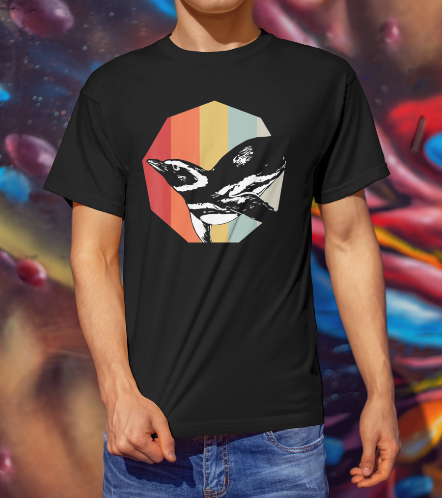 Retro Penguin Vintage Stripes T-Shirt