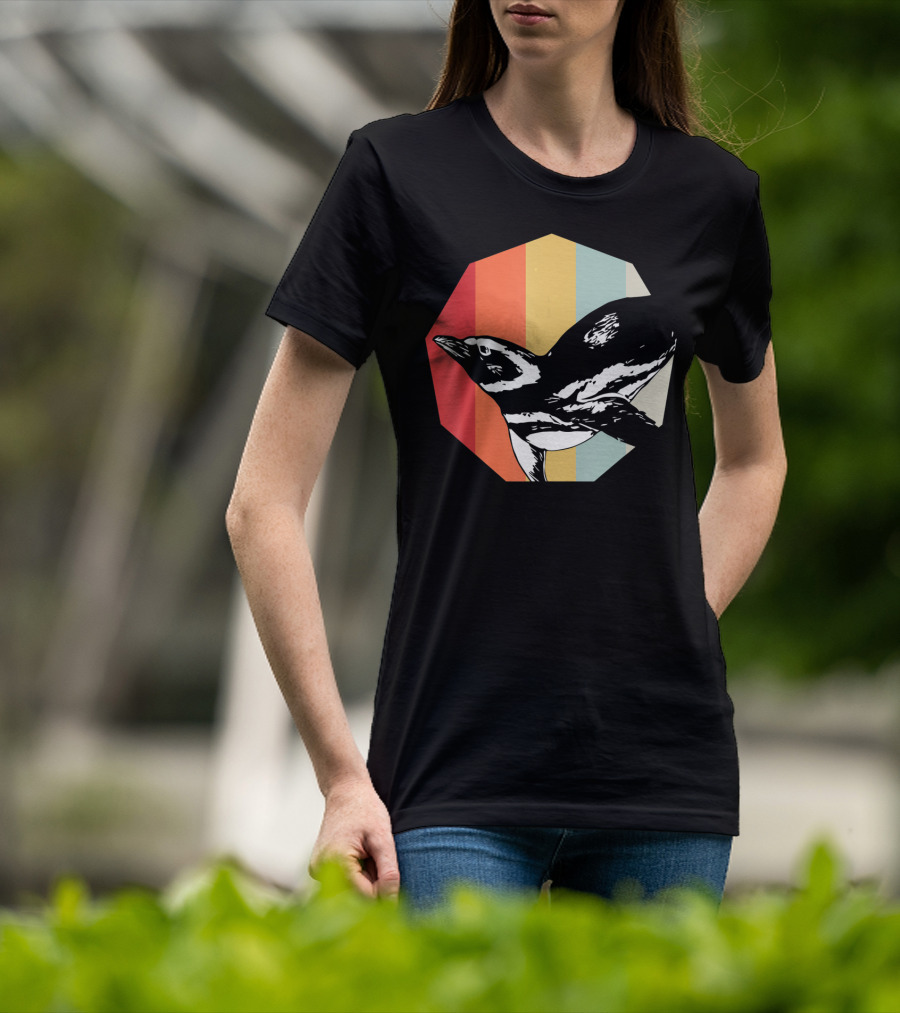 Retro Penguin Vintage Stripes T-Shirt