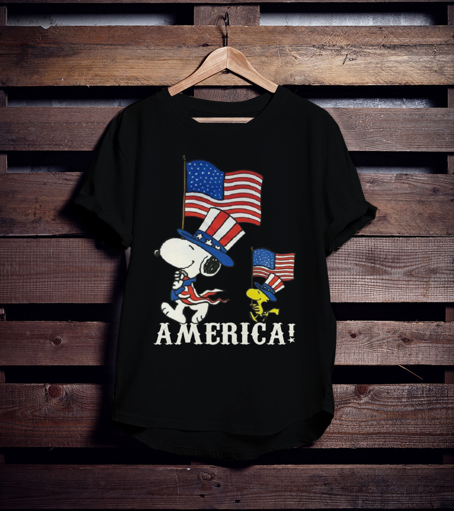 Snoopy And Woodstock America Flag Peanuts Movie T-Shirt