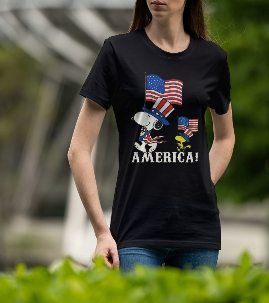 Snoopy And Woodstock America Flag Peanuts Movie T-Shirt