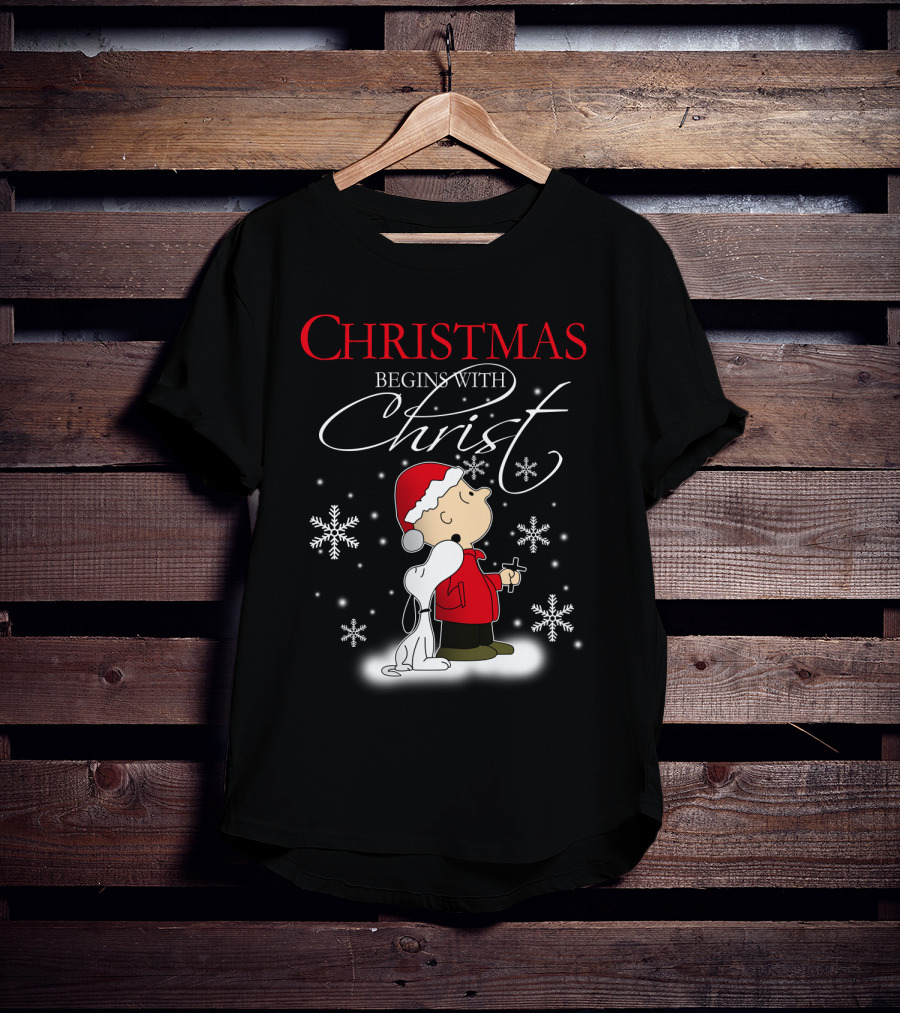 Christmas Begins With Christ Snoopy The Peanuts Movie Charlie Brown Snowflakes T-Shirt