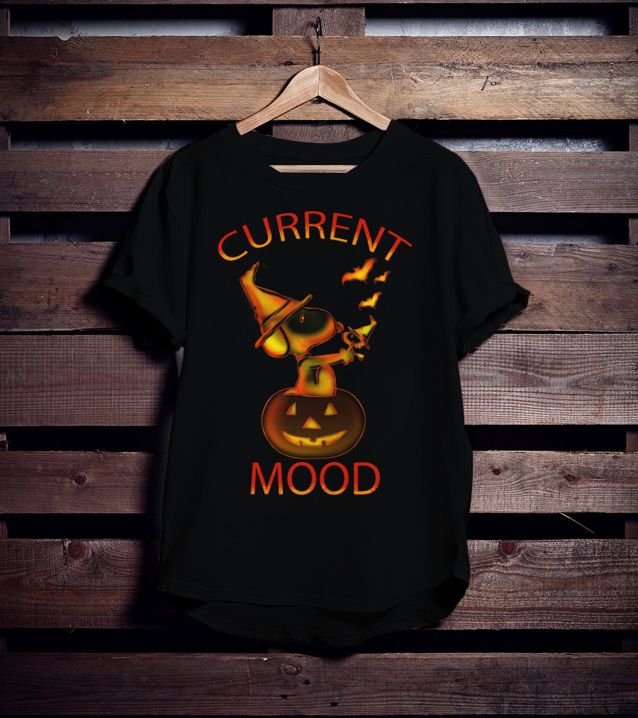 Current Mood Halloween Snoopy Wizard On Pumpkin With Bats From The Peanuts Movie T-Shirt