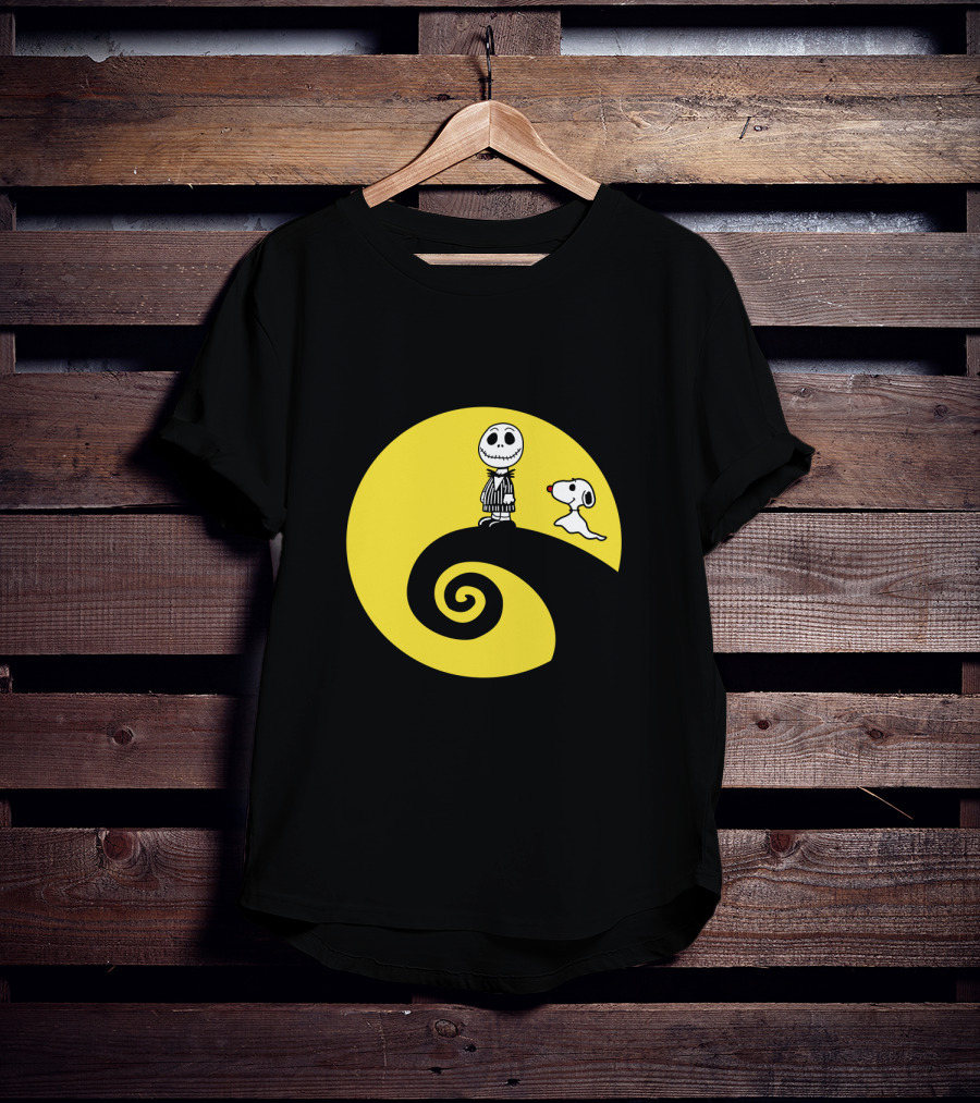 Jack Skellington And Snoopy Crossover In The Peanuts Movie Halloween Scene T-Shirt