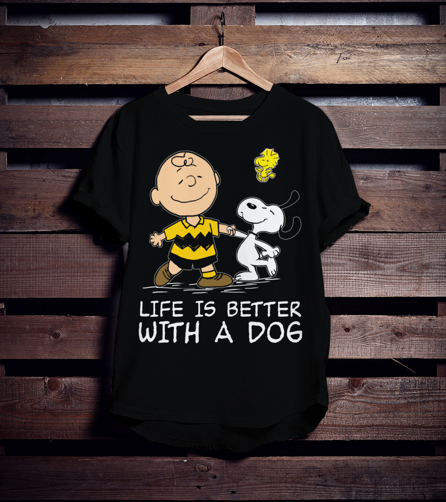 Life Is Better With A Dog Snoopy Charlie Brown Woodstock Peanuts T-Shirt
