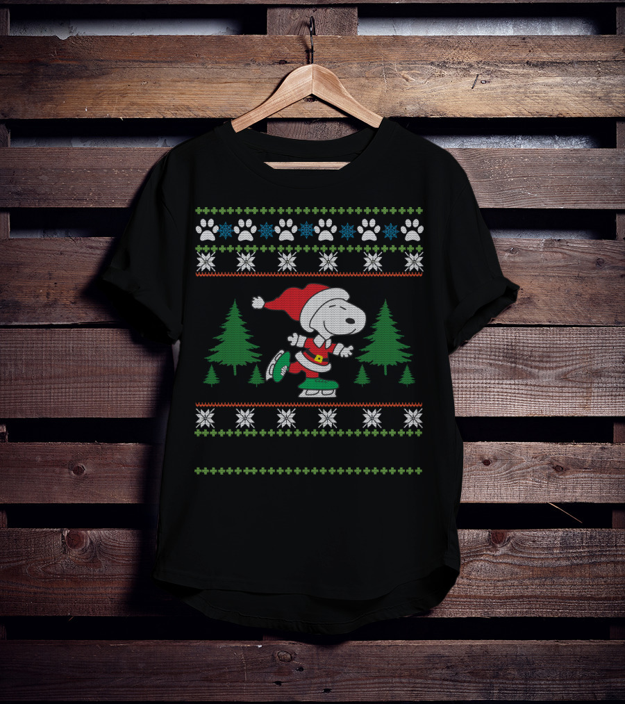 Pattin Xmas Snoopy Ice Skating Christmas Sweater Peanuts Movie T-Shirt