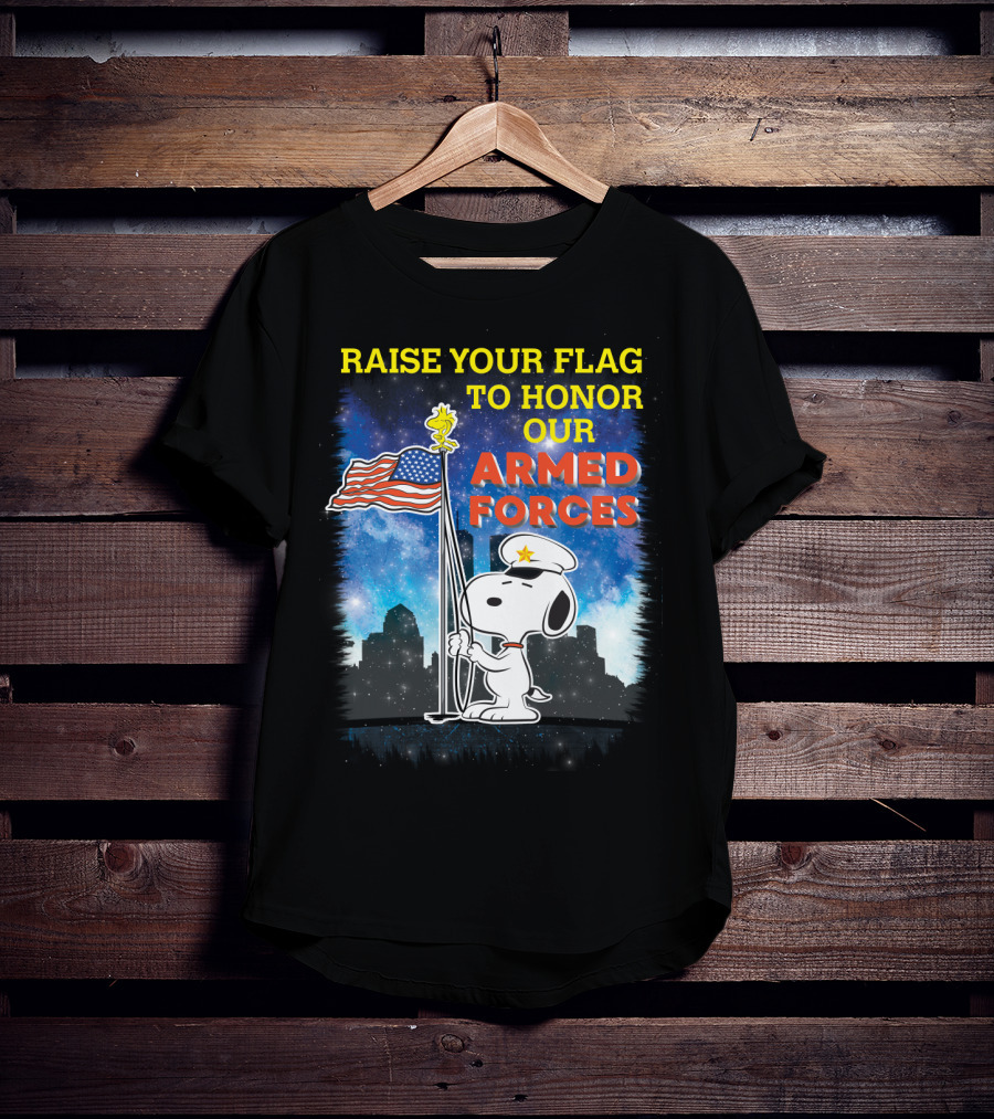 Raise Your Flag To Honor Our Armed Forces With Snoopy From The Peanuts Movie T-Shirt