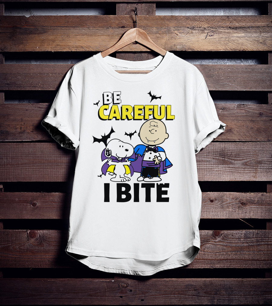 Be Careful I Bite Snoopy And Charlie Brown Halloween Peanuts Movie T-Shirt