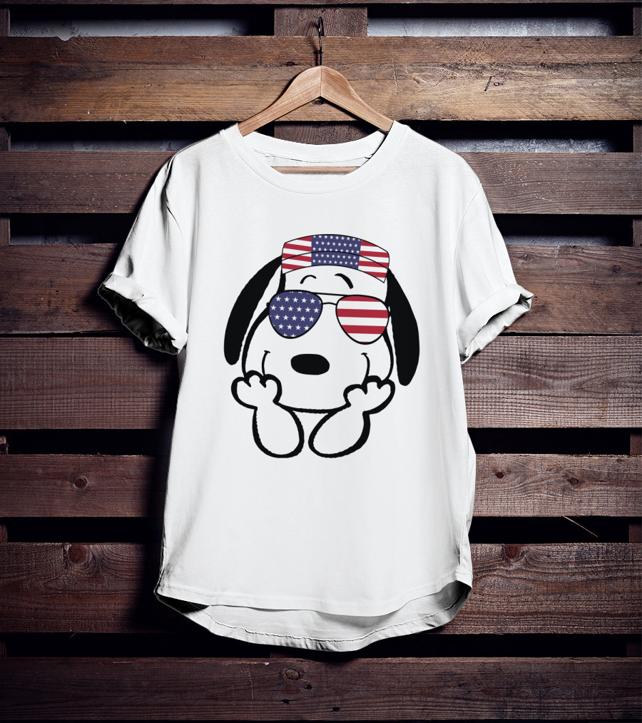 Snoopy American Flag Sunglasses The Peanuts Movie Dog T-Shirt
