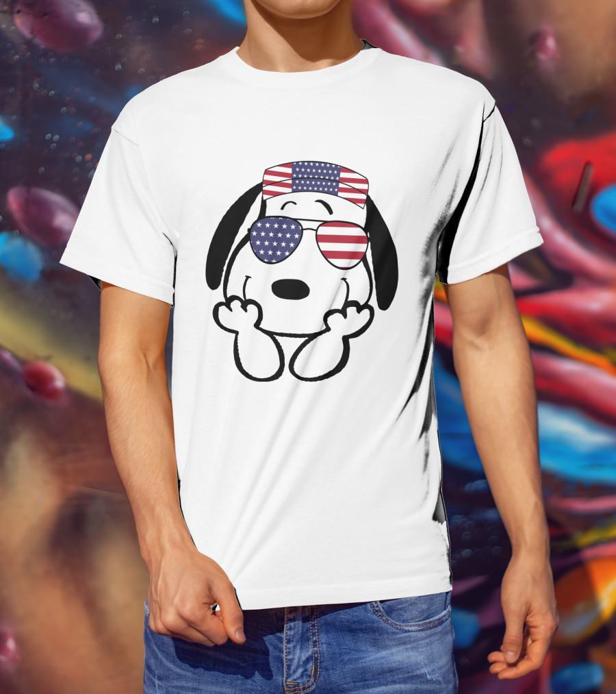 Snoopy American Flag Sunglasses The Peanuts Movie Dog T-Shirt