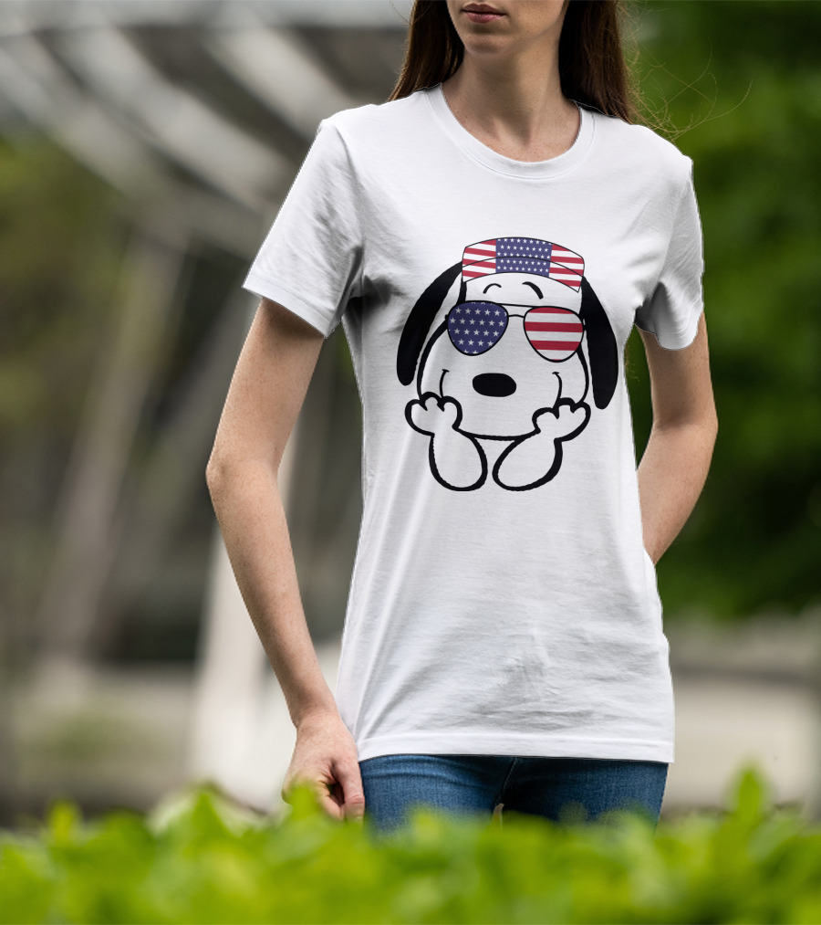 Snoopy American Flag Sunglasses The Peanuts Movie Dog T-Shirt